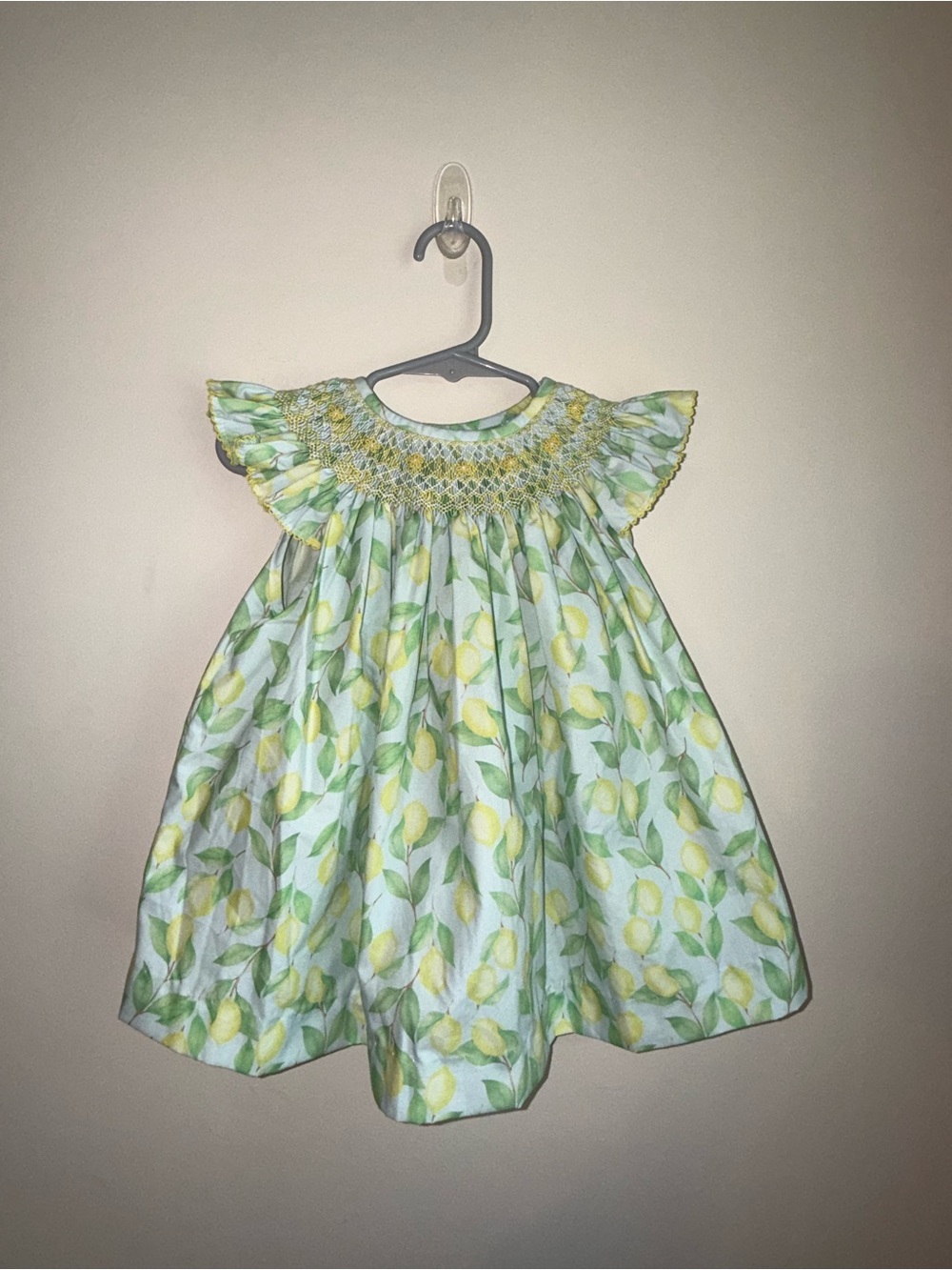 Girls Lemon Print Smocked Formal Dress - Yellow & Green